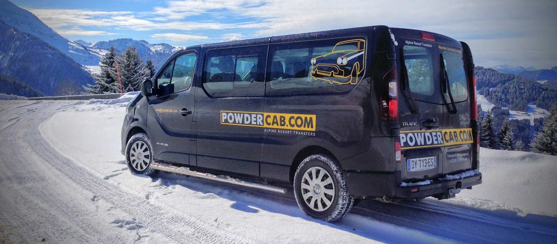 Geneva Morzine Transfers minibus in the snow