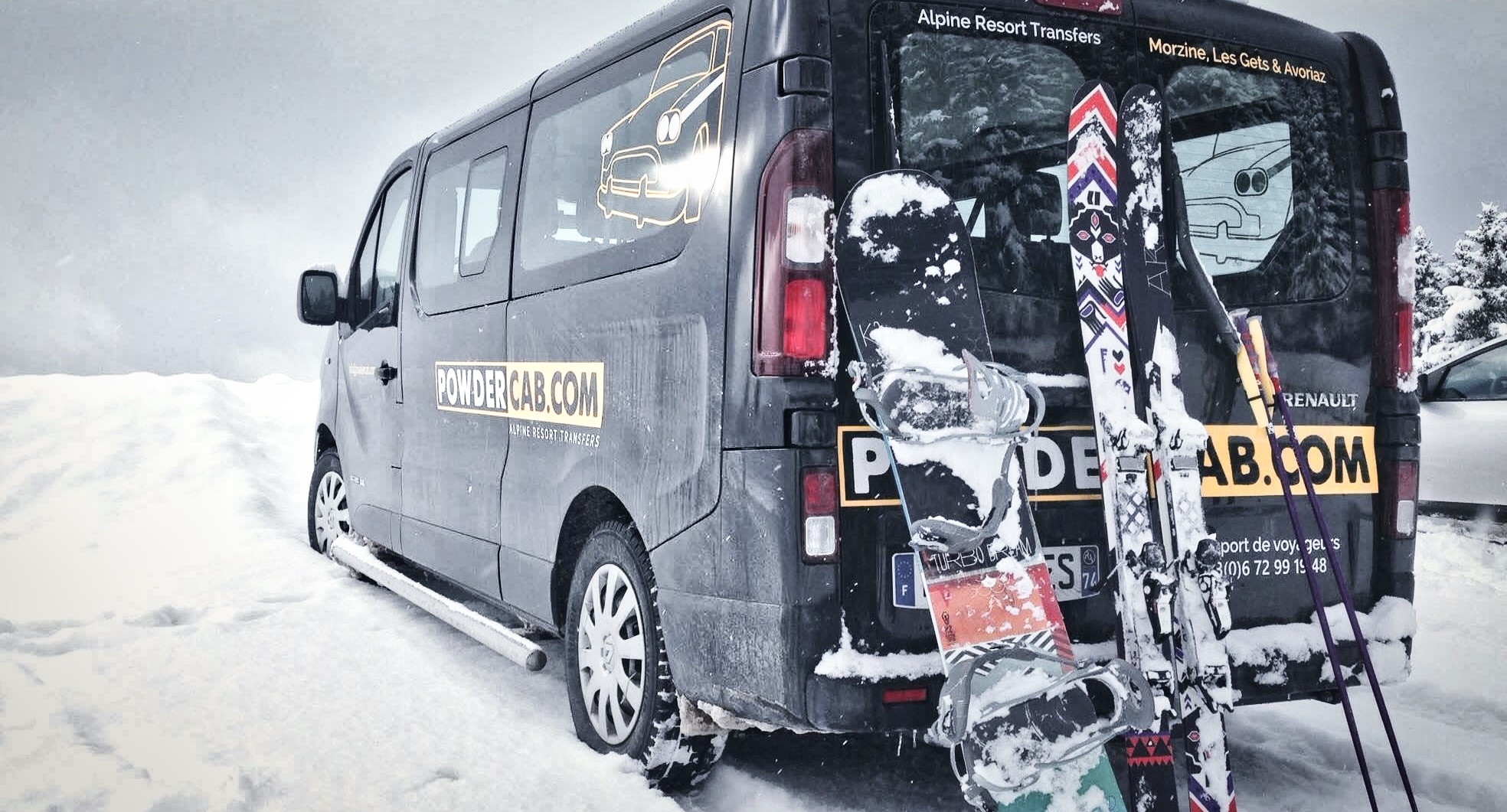 PowderCab van in the snow